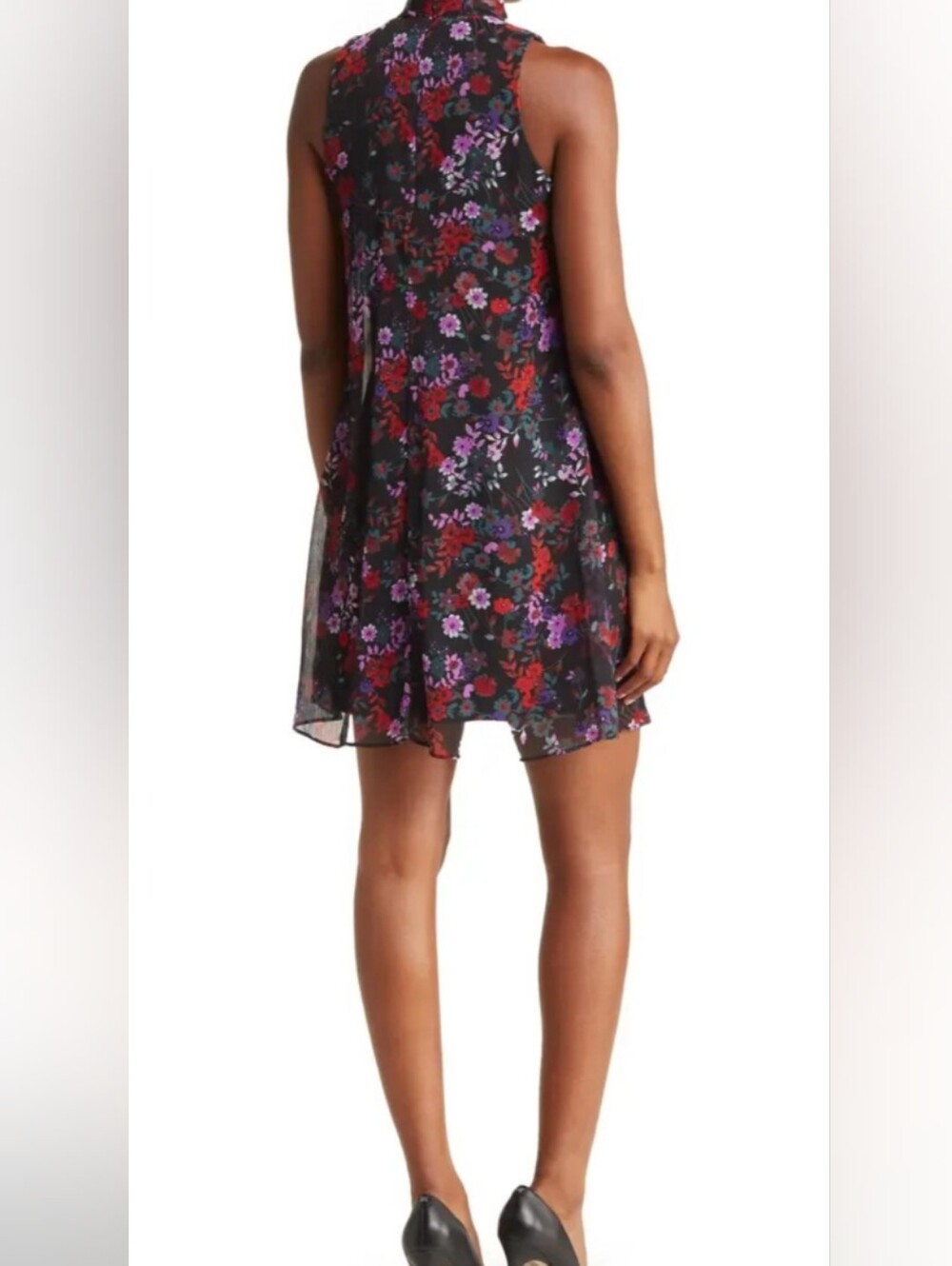 🖤 Calvin Klein Black Floral Sleeveless Tie-Neck Mini Dress 🖤